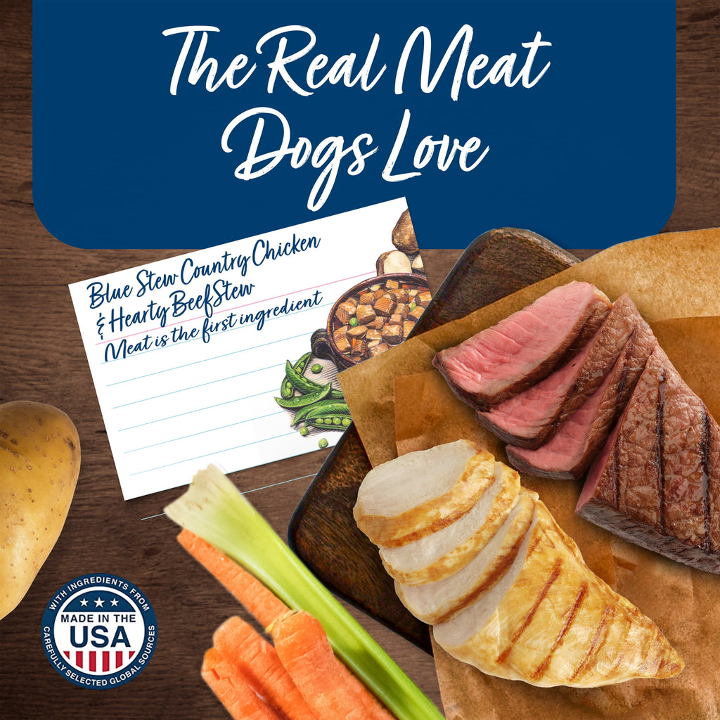 Blue Buffalo Blue's Stew Natural Wet Dog Food, Hearty Beef and Country Chicken Variety Pack, 12.5-oz. Cans (6 Count- 3 of Each Flavor)