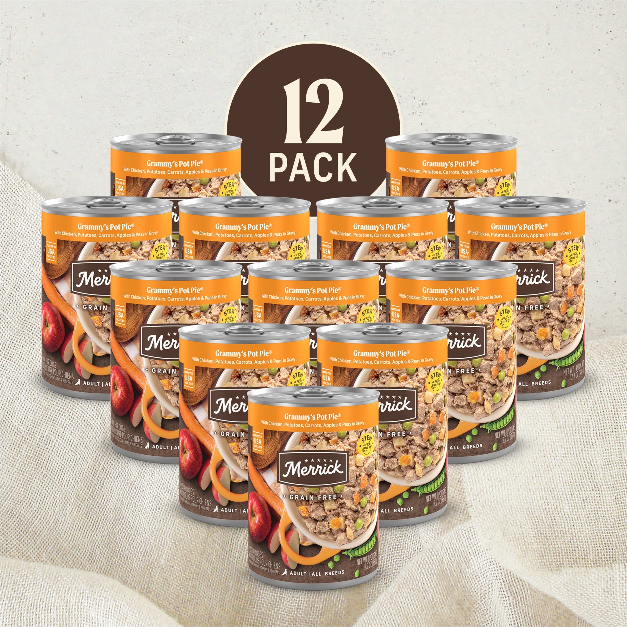 Merrick Grain Free Wet Dog Food for Adults, Chicken Pot Pie with Veggies. 12.7 oz Cans (12 Pack)
