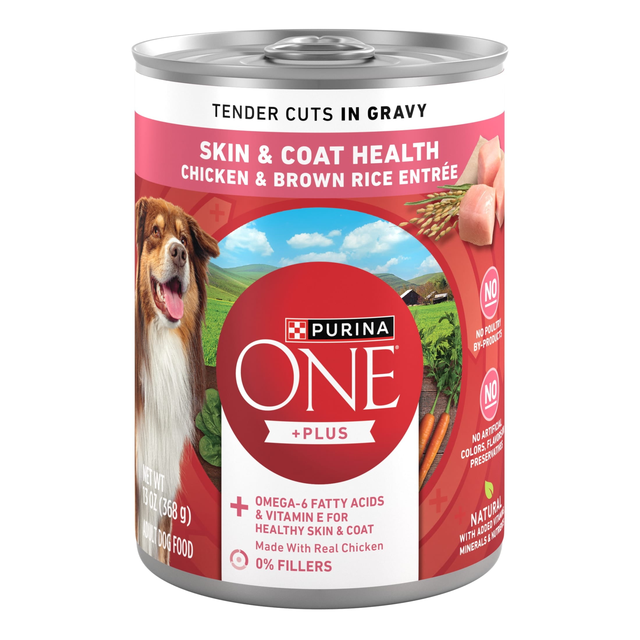 (3 pack) Purina ONE Plus Tender Cuts in Gravy Skin and Coat Chicken and Brown Rice Entree Natural with Added Vitamins and Minerals Wet Dog Food, 13 oz Can