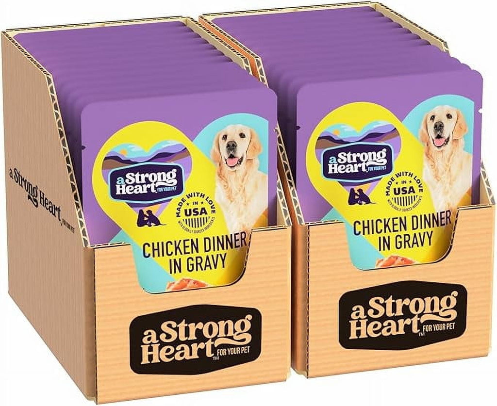 A Strong Heart Wet Dog Food Pouches, Chicken Dinner in Gravy, 3.5 oz Pouches (Pack of 24), Made in The USA with Real Chicken