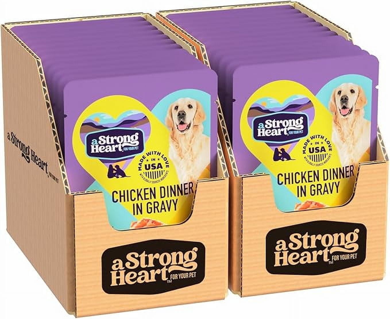 A Strong Heart Wet Dog Food Pouches, Chicken Dinner in Gravy, 3.5 oz Pouches (Pack of 24), Made in The USA with Real Chicken