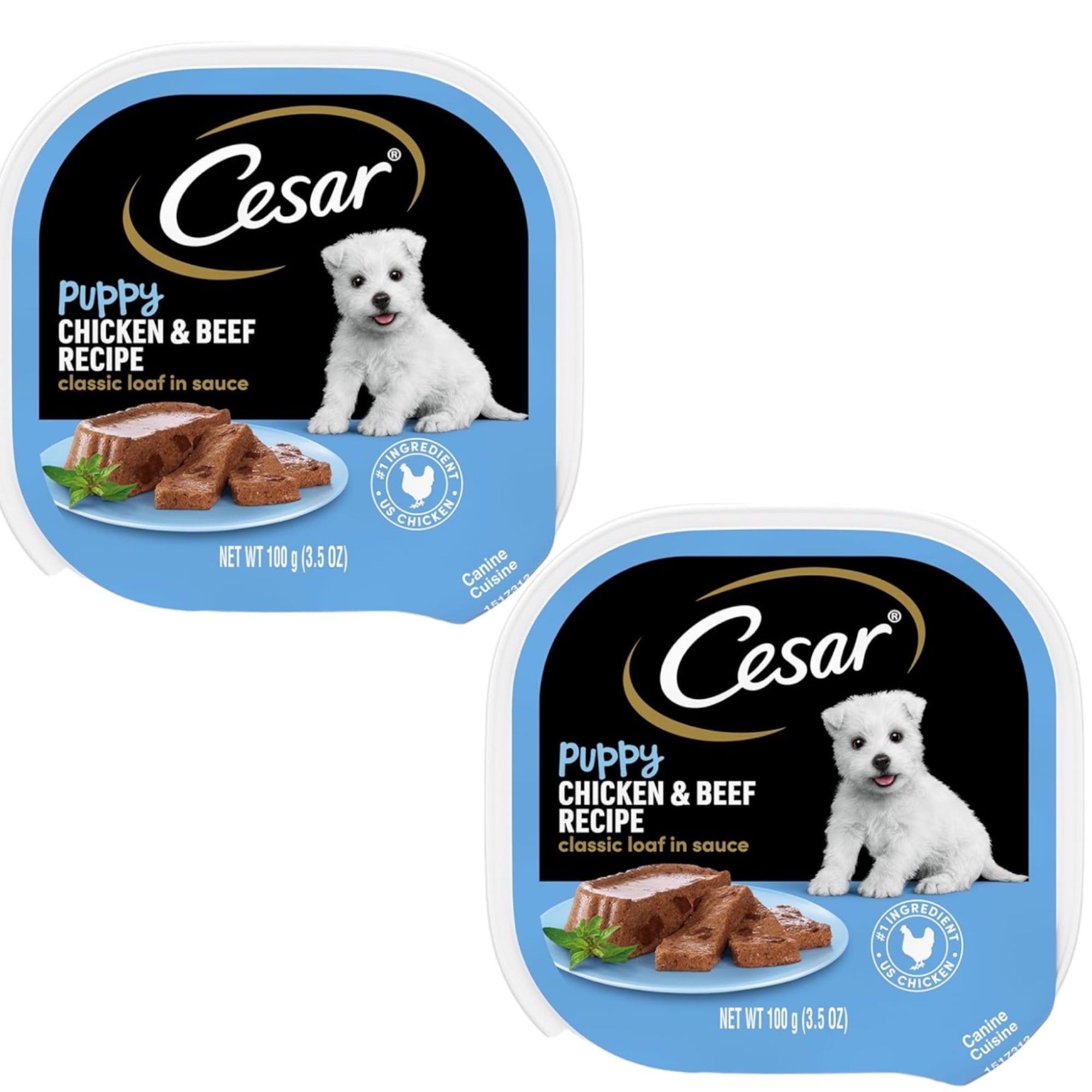 CESAR Puppy Soft Wet Dog Food Classic Loaf in sauce Chicken & Beef Recipe, 3.5 Ounce (Pack of 2) Easy Peel Trays