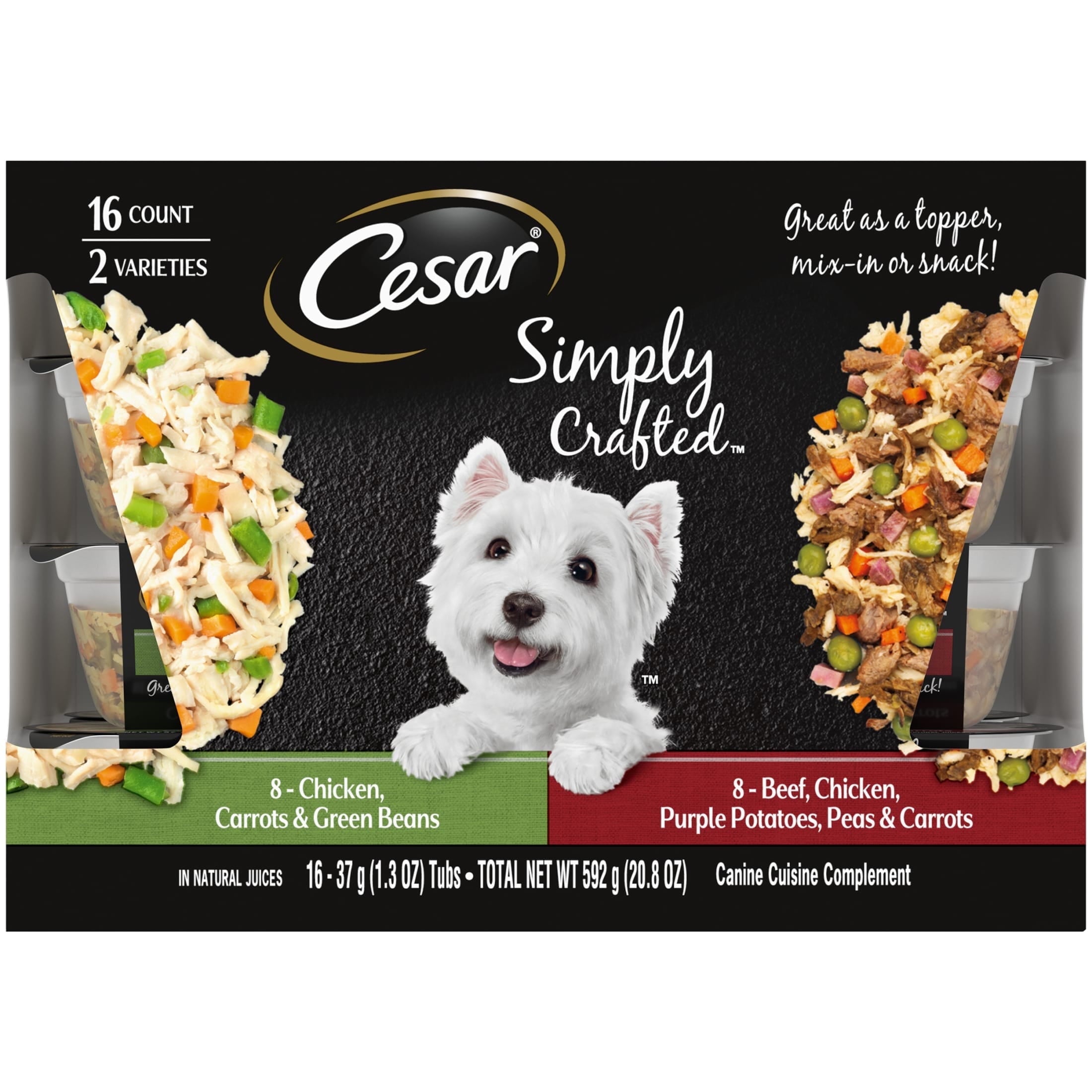 Cesar Simply Crafted Wet Dog Food Variety Pack, 1.3 Oz Tubs (16 Pack)
