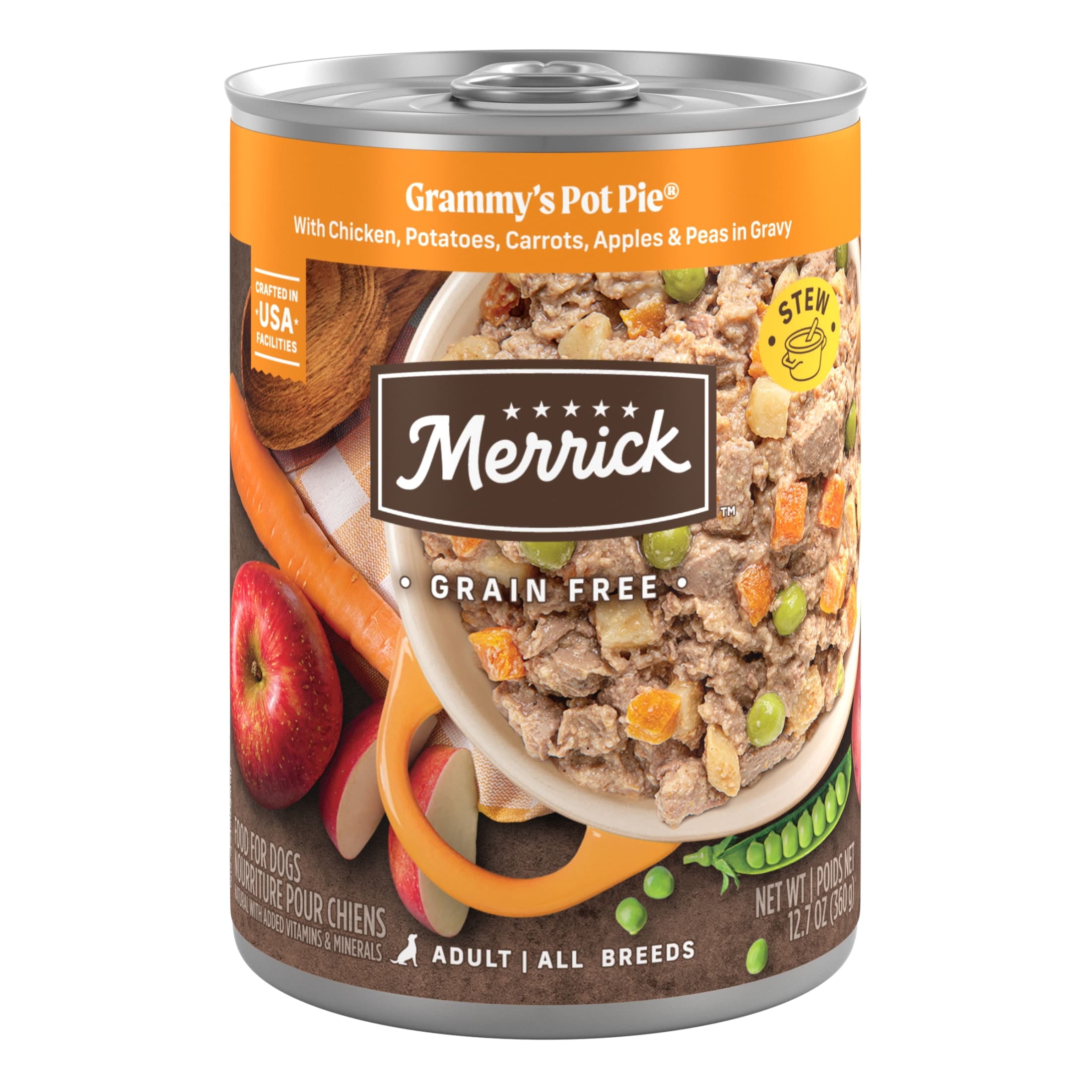 Merrick Grain Free Wet Dog Food for Adults, Chicken Pot Pie with Veggies. 12.7 oz Cans (12 Pack)