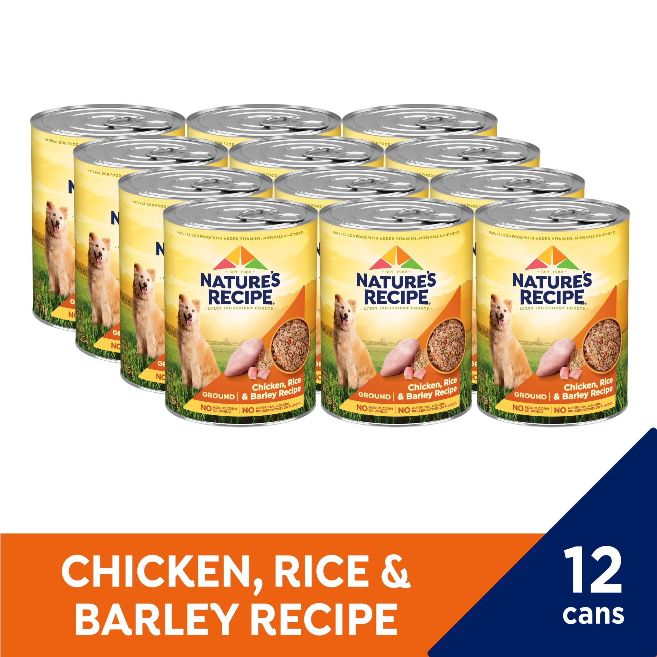 Nature’s Recipe Ground Chicken, Rice & Barley Recipe Wet Dog Food, 13.2 oz. Cans, 12 Count
