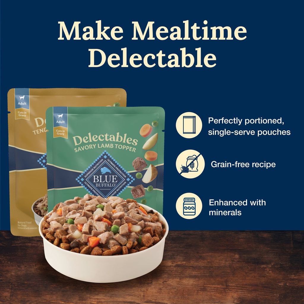 (3 pack) Blue Buffalo Delectables Natural Wet Dog Food Topper Variety Pack, Lamb & Turkey Dinner 3oz (12 Pack - 6 of Each Flavor)
