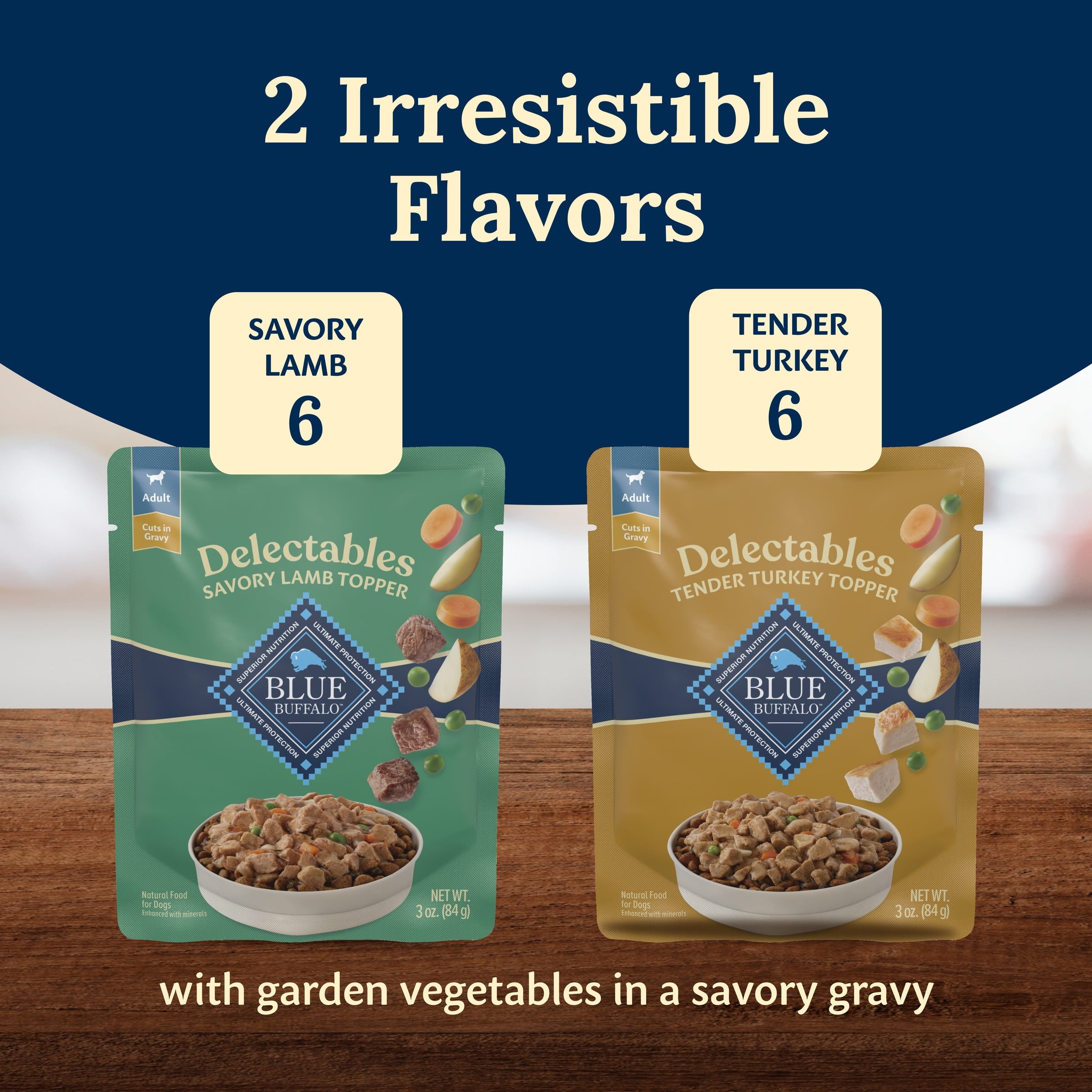 (3 pack) Blue Buffalo Delectables Natural Wet Dog Food Topper Variety Pack, Lamb & Turkey Dinner 3oz (12 Pack - 6 of Each Flavor)