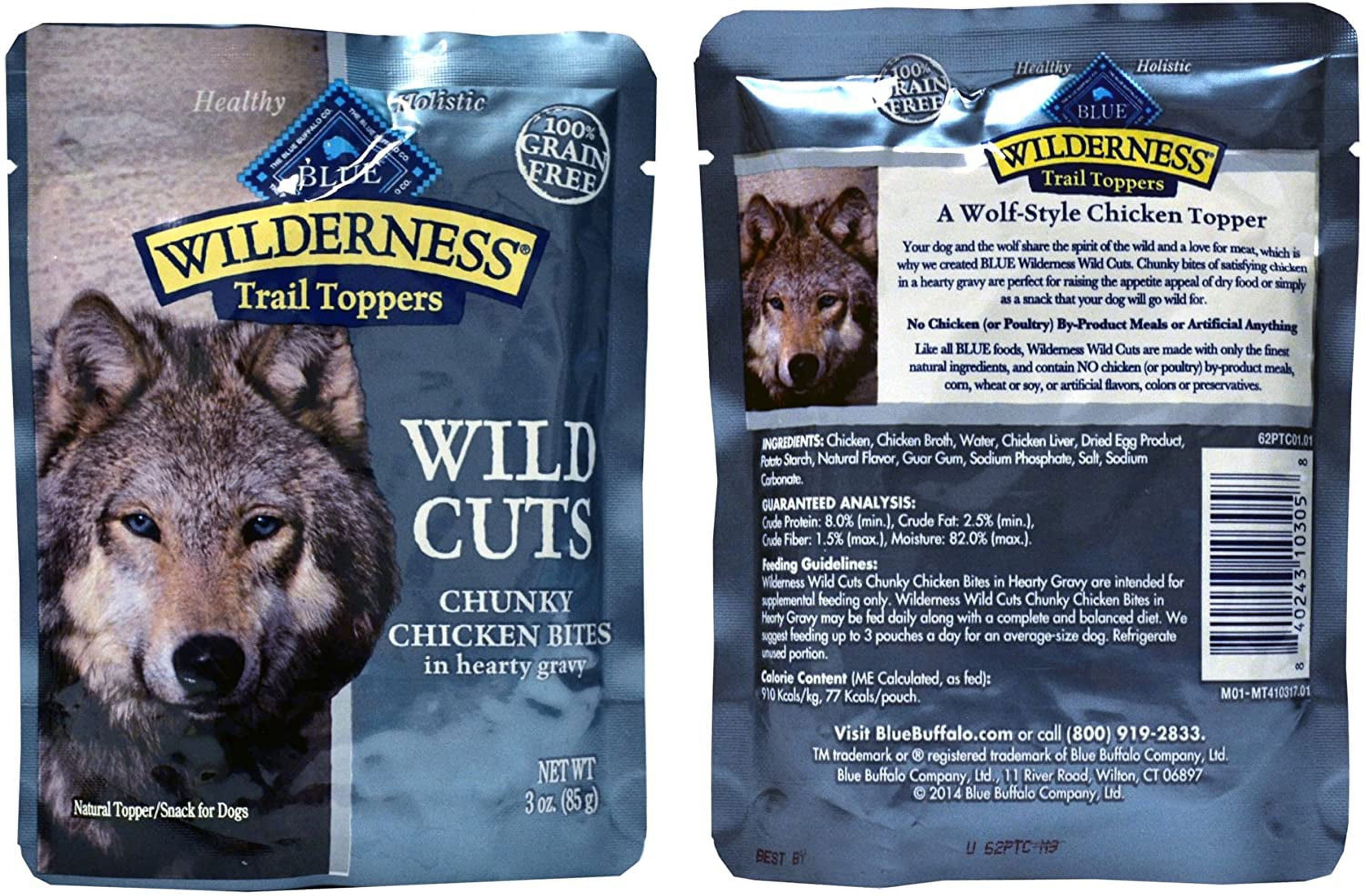 Blue Buffalo Wilderness Trail Toppers Wild Cuts Dog Gravy Snacks Variety Pack - 4 Flavors 2 (Chunky Salmon, Beef, Chicken, & Duck) - 3 Oz  Each (8 Total Pouches)