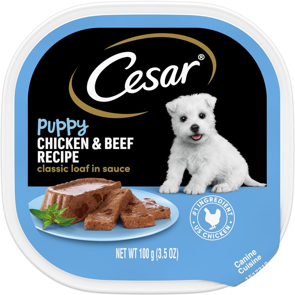 CESAR Puppy Soft Wet Dog Food Classic Loaf in sauce Chicken & Beef Recipe, 3.5 Ounce (Pack of 2) Easy Peel Trays