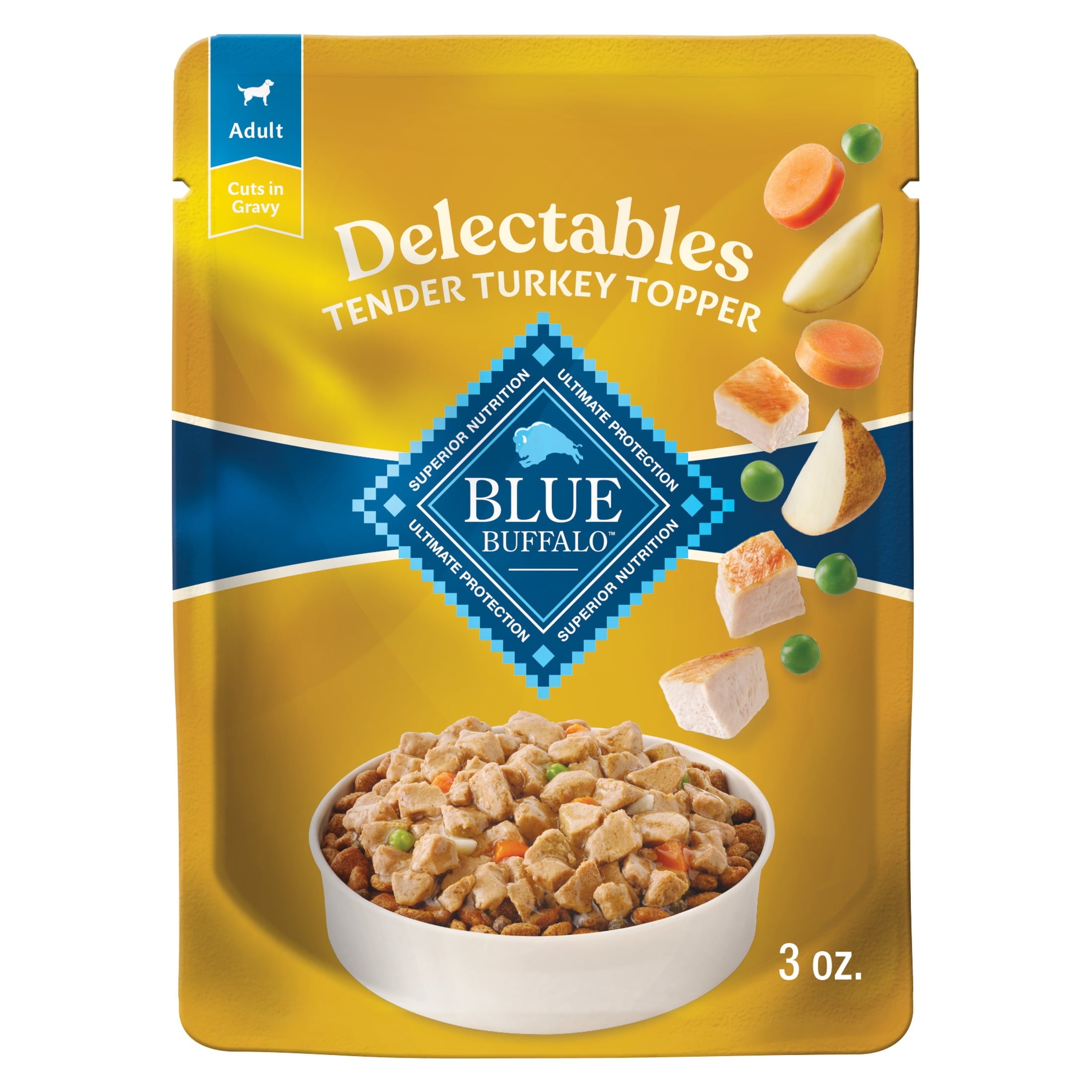 (12 pack) Blue Buffalo Delectables Natural Wet Dog Food Topper, Turkey Dinner 3oz