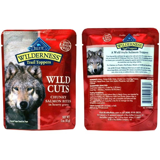 Blue Buffalo Wilderness Trail Toppers Wild Cuts Dog Gravy Snacks Variety Pack - 4 Flavors 2 (Chunky Salmon, Beef, Chicken, & Duck) - 3 Oz  Each (8 Total Pouches)