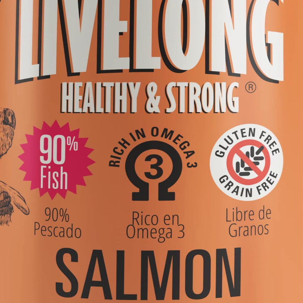 Livelong Healthy & Strong: 12 Pack: Salmon & Sweet Potato Recipe - 12.5oz Cans, Wet Dog Food, High Protein, All Natural, No Preservatives,