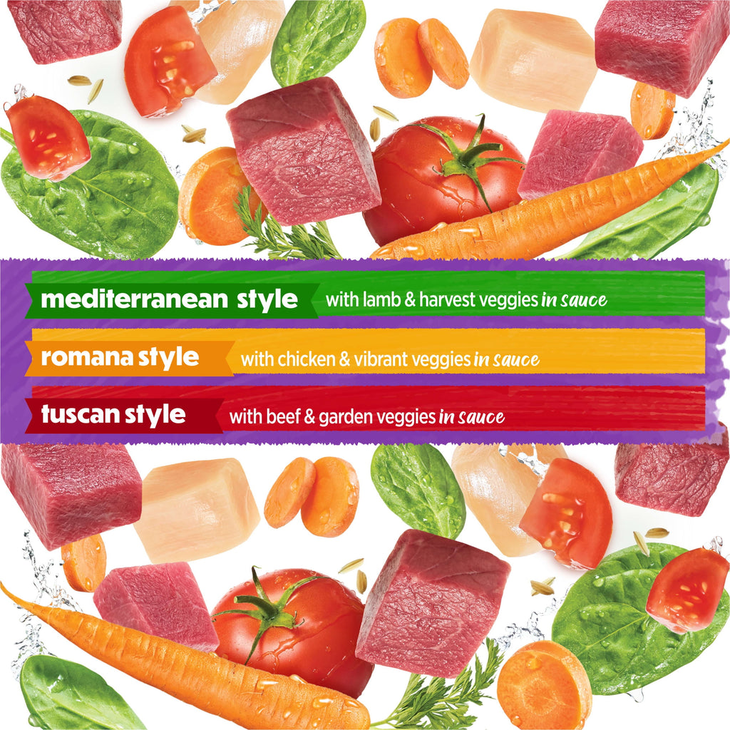 (4 pack) Purina Beneful Medleys Wet Dog Food Variety Pack with Tuscan, Romana, and Mediterranean Style Dog Food in Dog Gravy, 12 Pack