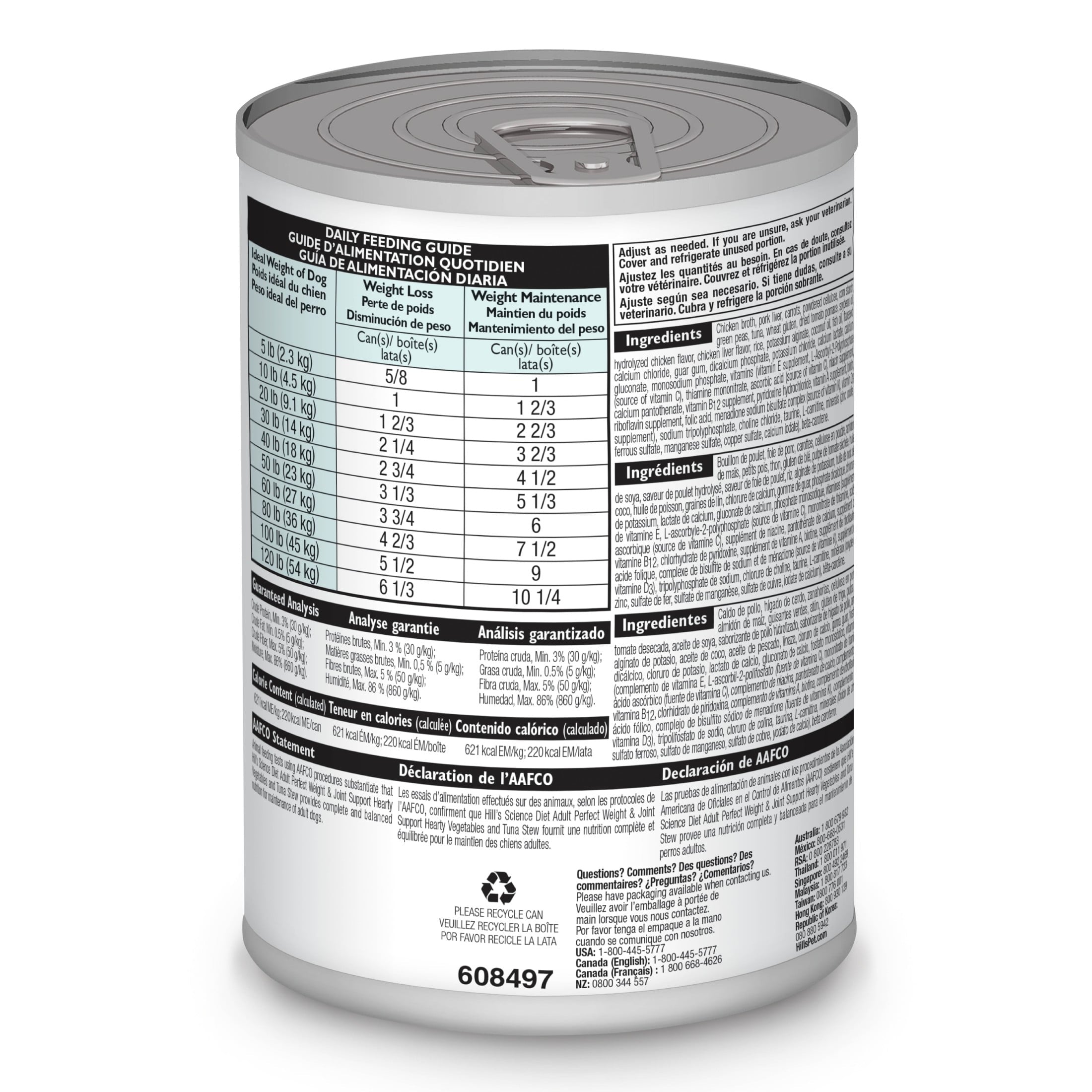 Hill's Science Diet Perfect Weight & Joint Support Hearty Vegetables & Tuna Wet Dog Food, 12.5oz Can 12pk