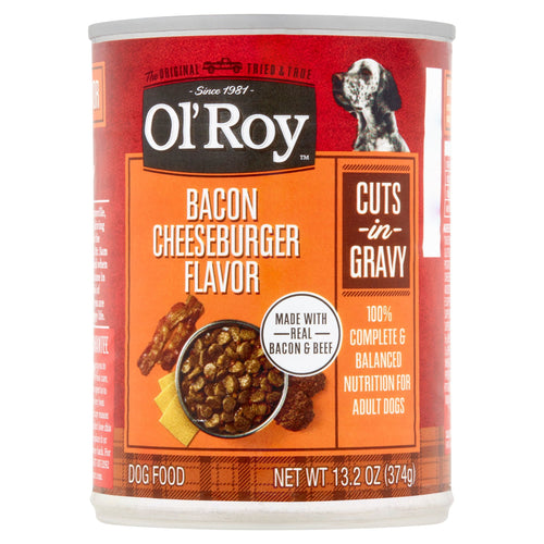 (4 pack) Ol' Roy Bacon, Cheeseburger & Beef Flavor Gravy Wet Dog Food for Adult, 13.2 oz. Can