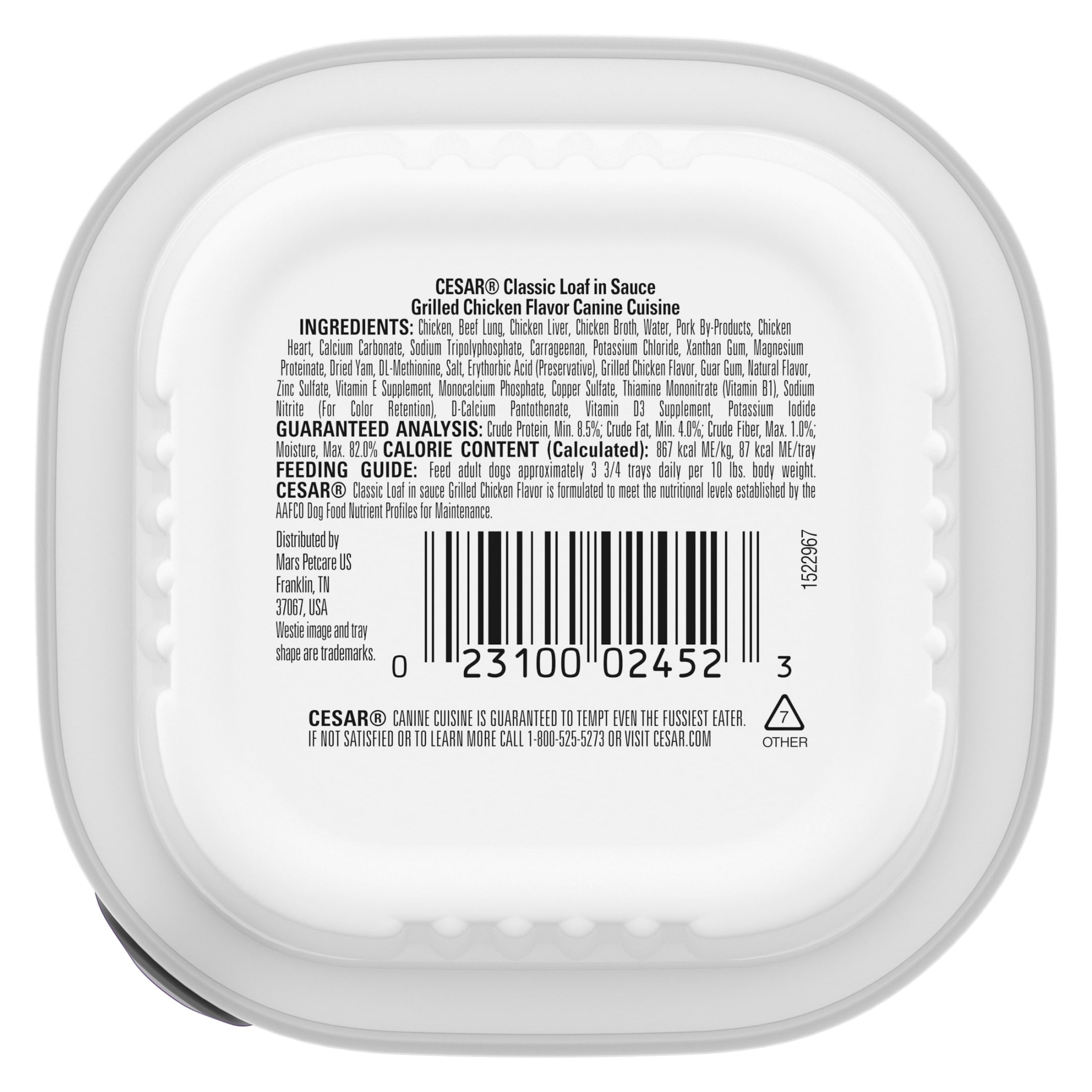 Cesar Classic Loaf in Sauce Grilled Chicken Wet Dog Food, 3.5 oz Easy Peel Tray