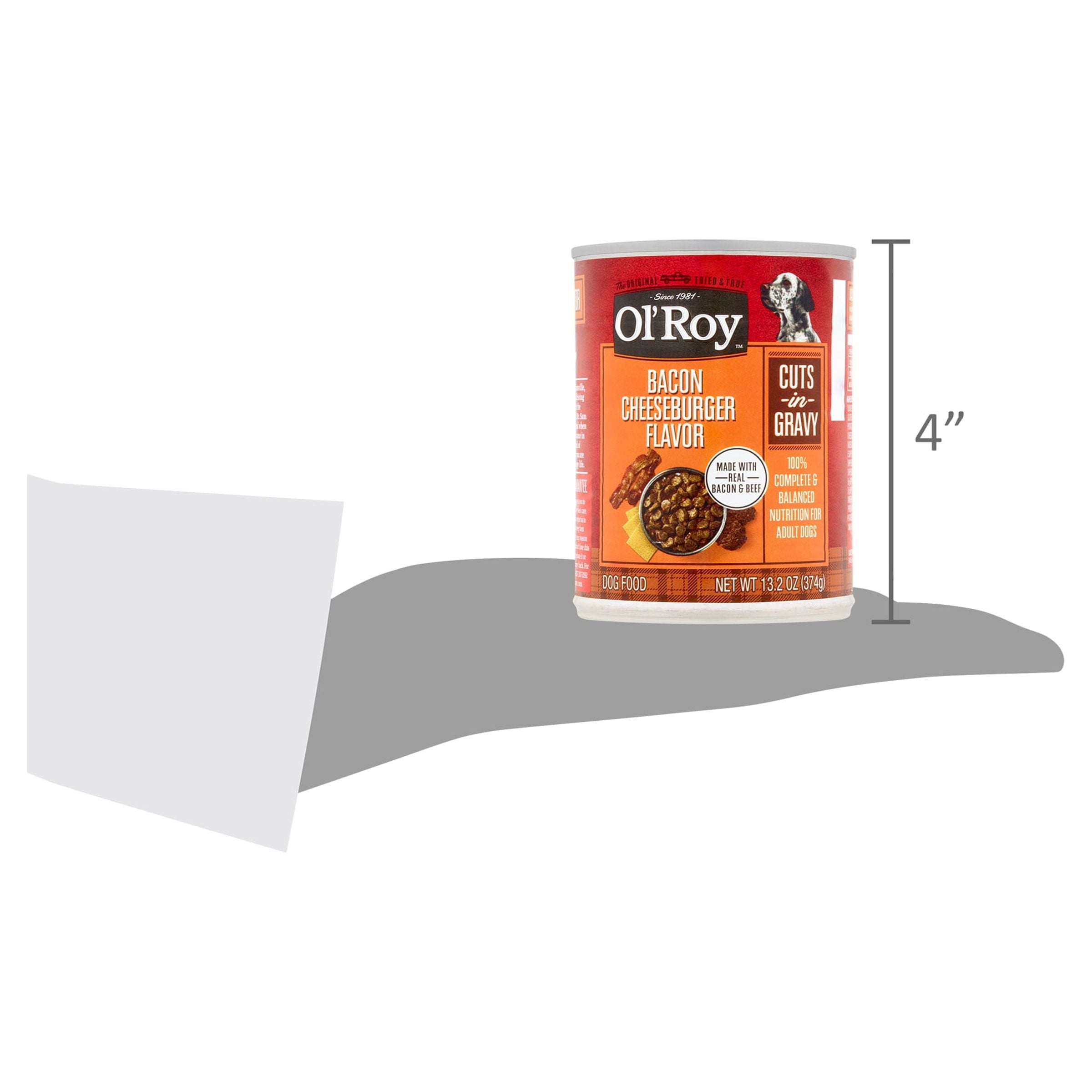 (4 pack) Ol' Roy Bacon, Cheeseburger & Beef Flavor Gravy Wet Dog Food for Adult, 13.2 oz. Can
