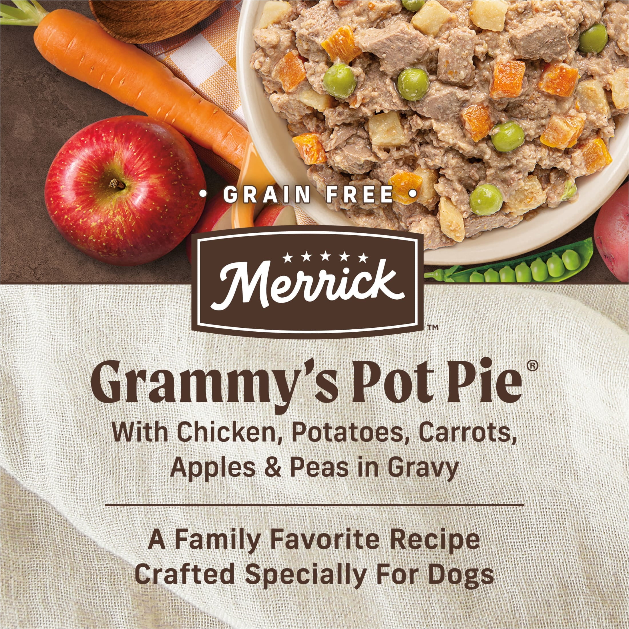 Merrick Grain Free Wet Dog Food for Adults, Chicken Pot Pie with Veggies. 12.7 oz Cans (12 Pack)