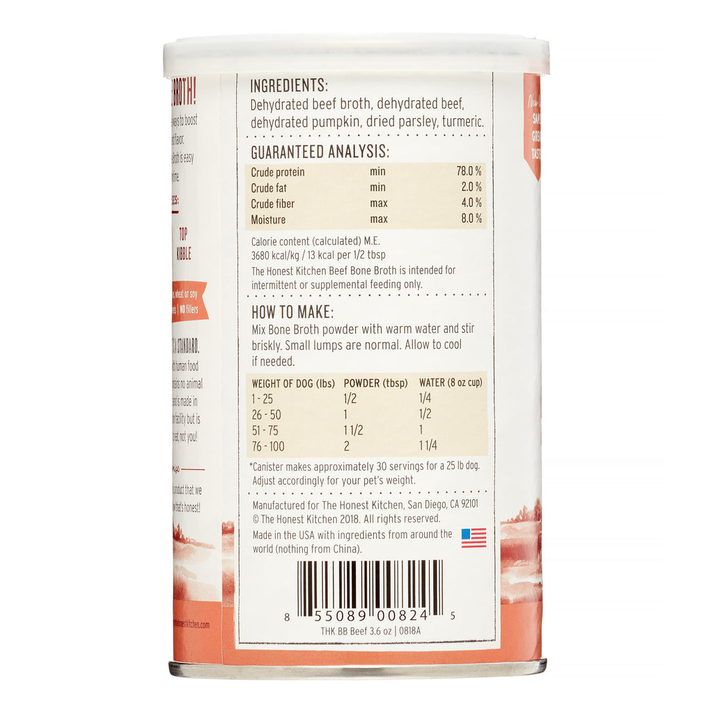 The Honest Kitchen Daily Boosts: Instant Beef Bone Broth with Turmeric, 3.6 oz