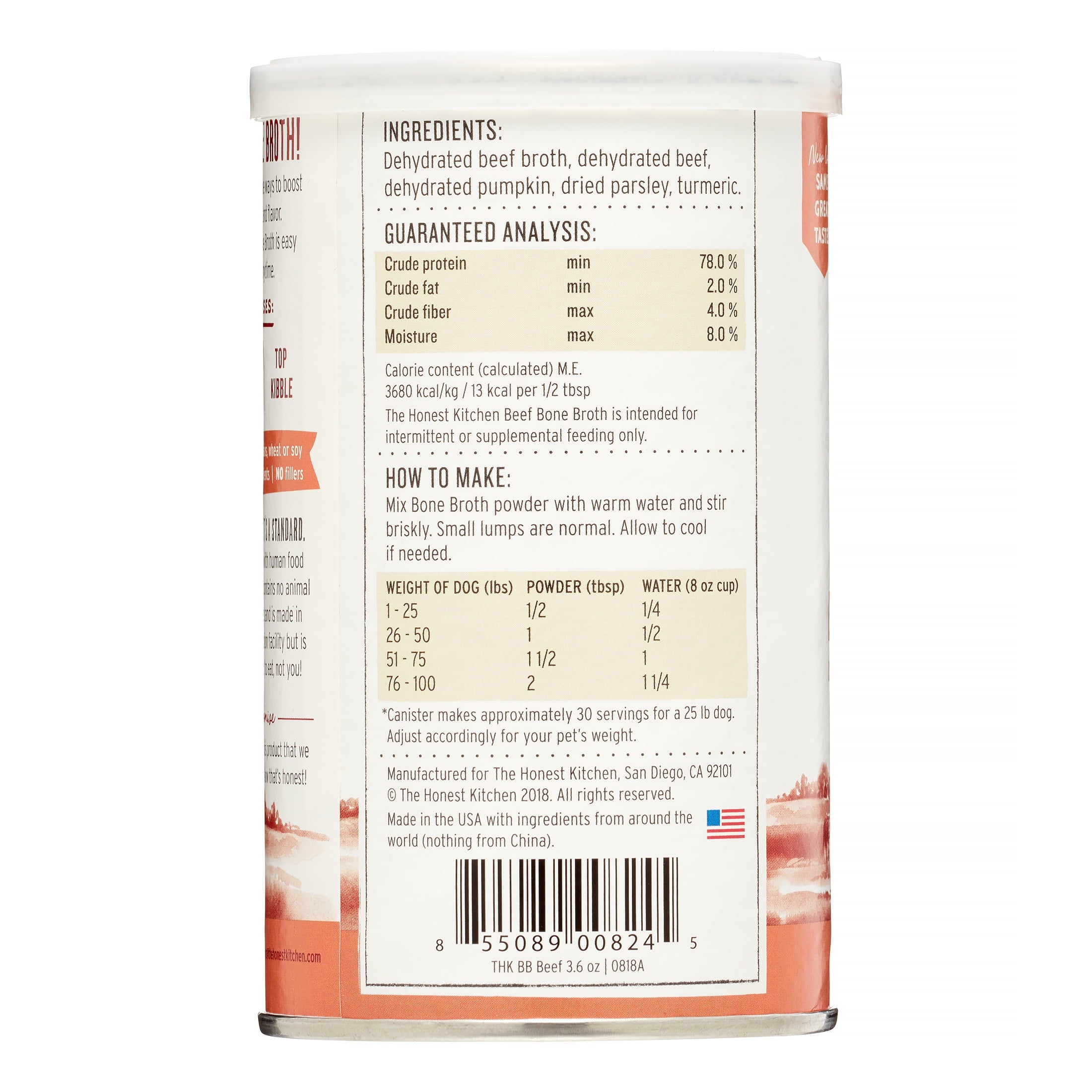 The Honest Kitchen Daily Boosts: Instant Beef Bone Broth with Turmeric, 3.6 oz